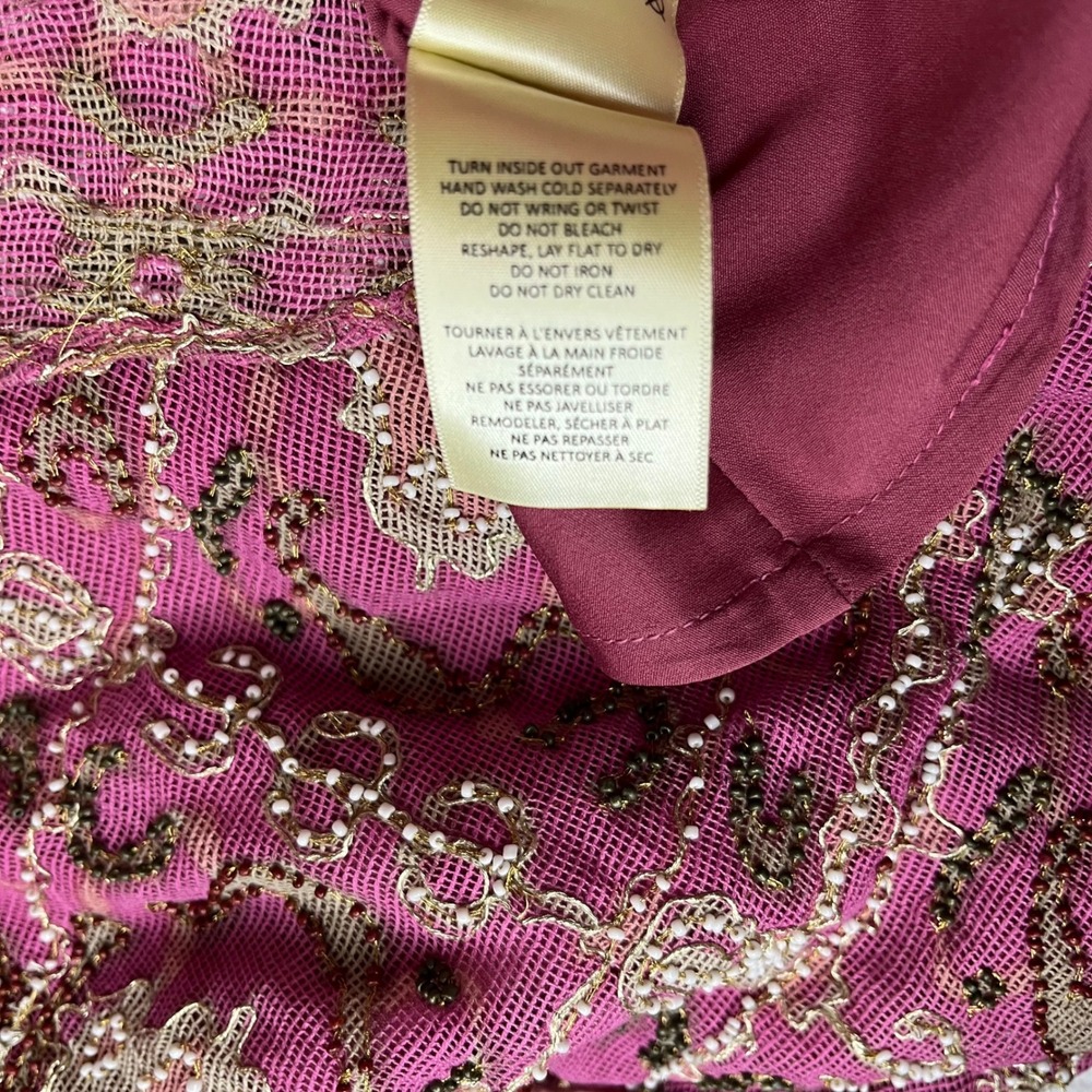 Floreat Anthropologie Beaded Mesh Asymmetrical Midi Dress Rose fairy glam sz2 - Picture 6 of 7